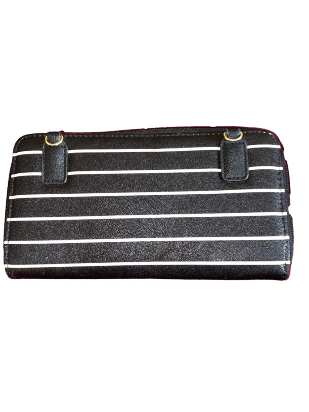 Women's Betsey Johnson Love Betsey Daisy Black Stripe Zippered Wallet Clutch - Picture 2 of 6